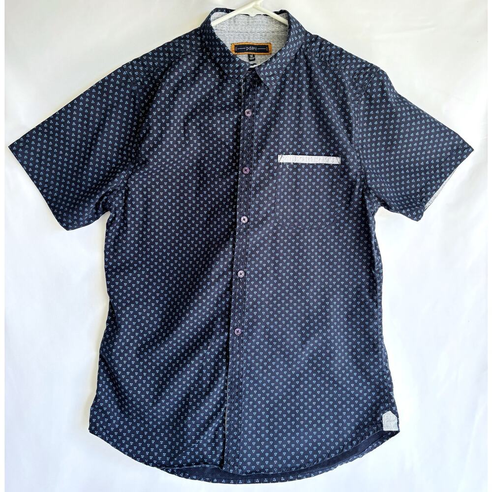 PD&C Men's Blue Button Up Short Sleeve Shirt size Medium